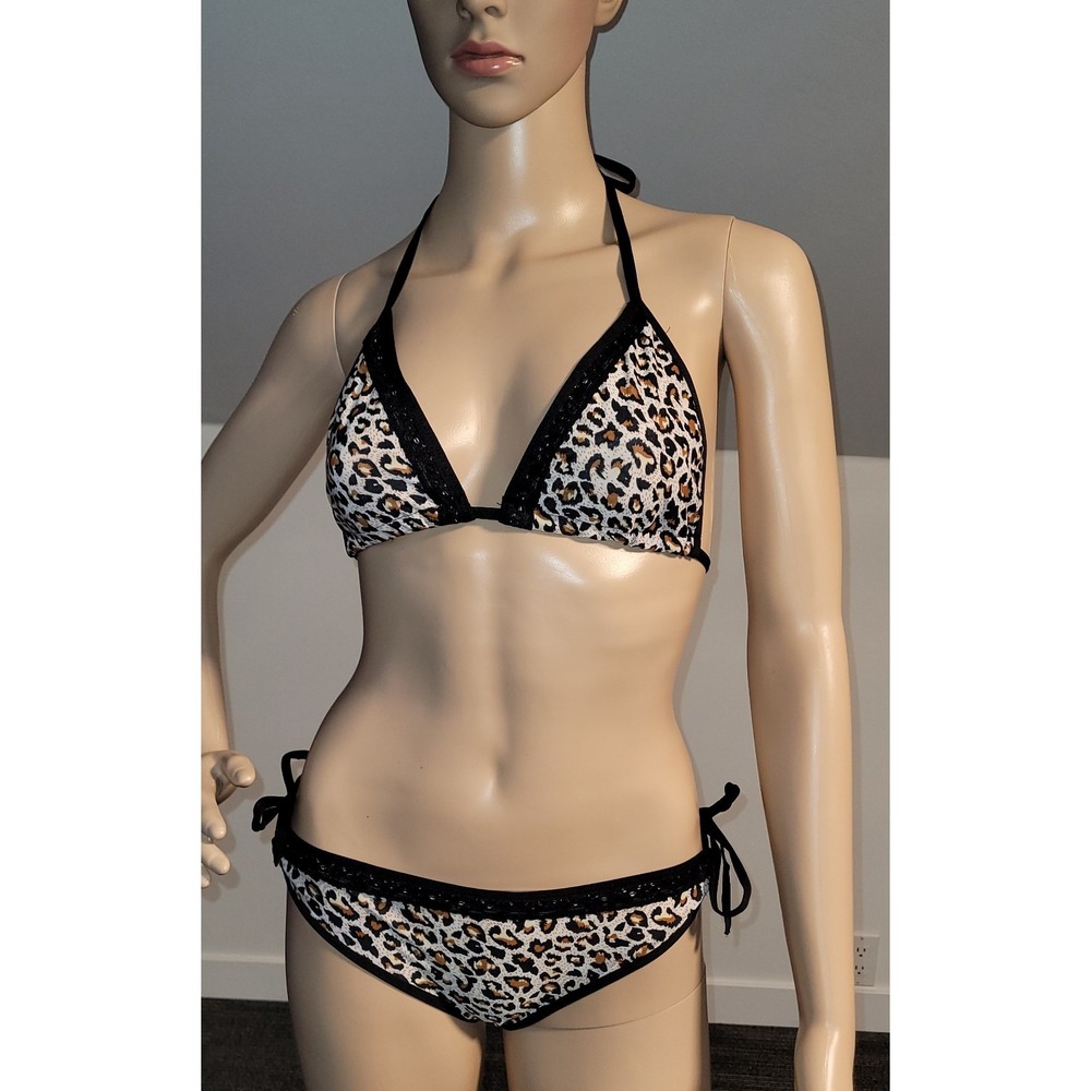Women's Leopard Lined Sexy Bikini Adjustable Straps Polyester fits Small  SL4192